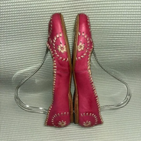 Jack Rogers Slim Jute Leather Twill Flats Shoes Women’s Size 7.5M Pink NWOT