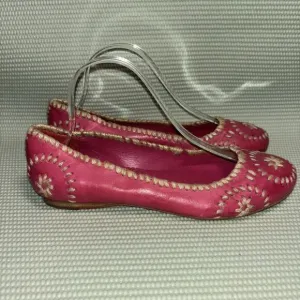 Jack Rogers Slim Jute Leather Twill Flats Shoes Women’s Size 7.5M Pink NWOT