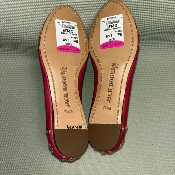 Jack Rogers Slim Jute Leather Twill Flats Shoes Women’s Size 7.5M Pink NWOT