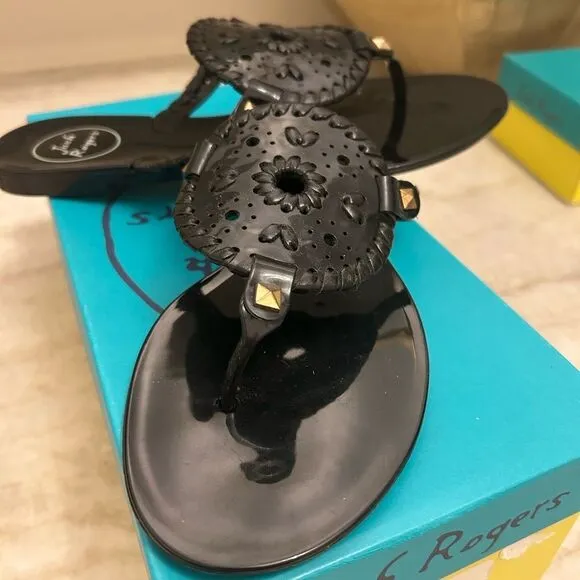Jack Rogers Black Flats with Intricate Ornamentation