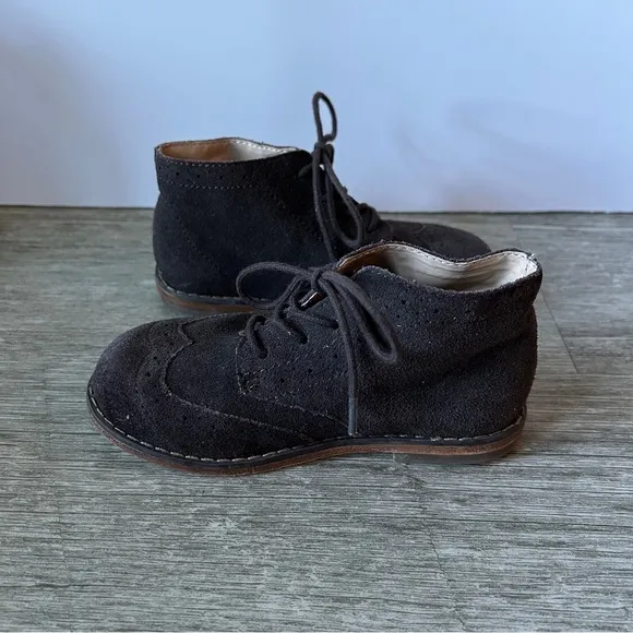 Janie &amp; Jack Dark Brown Suede Leather Lace Up High Top Oxford Shoes Size 8