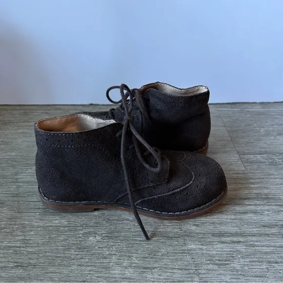 Janie &amp; Jack Dark Brown Suede Leather Lace Up High Top Oxford Shoes Size 8