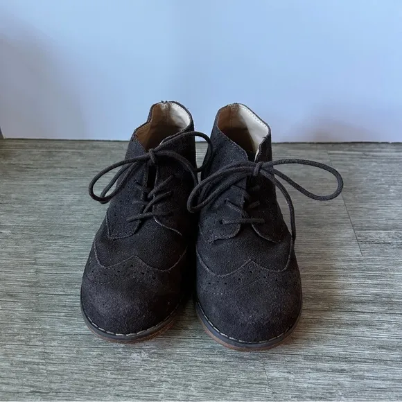 Janie &amp; Jack Dark Brown Suede Leather Lace Up High Top Oxford Shoes Size 8