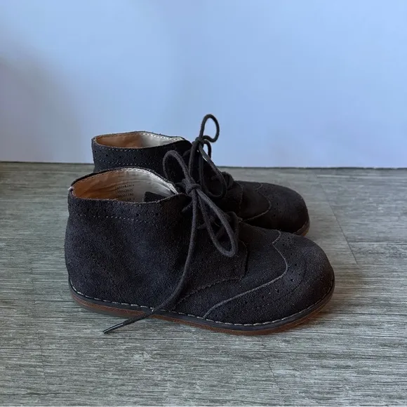 Janie &amp; Jack Dark Brown Suede Leather Lace Up High Top Oxford Shoes Size 8