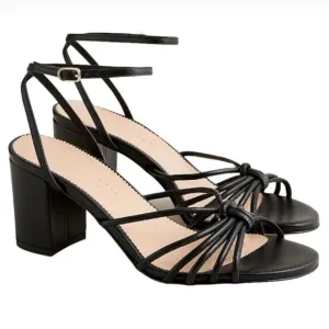 J.Crew Lucie Strappy Block Heel Sandals In Italian Leather Black Size 9.5