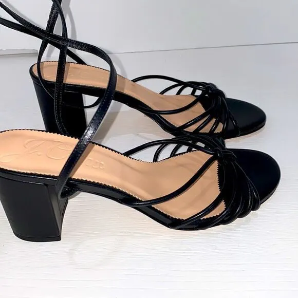 J.Crew Lucie Strappy Block Heel Sandals In Italian Leather Black Size 9.5