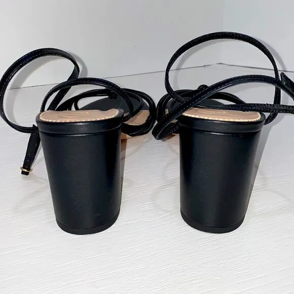 J.Crew Lucie Strappy Block Heel Sandals In Italian Leather Black Size 9.5