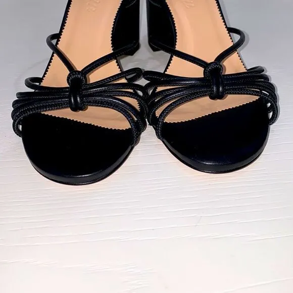 J.Crew Lucie Strappy Block Heel Sandals In Italian Leather Black Size 9.5