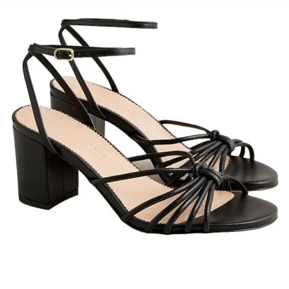 J.Crew Lucie Strappy Block Heel Sandals In Italian Leather Black Size 9.5