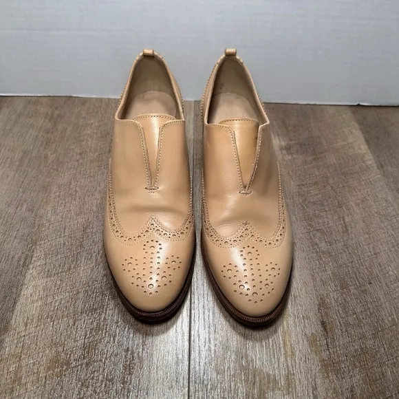 J.Crew Slip On Leather Oxfords Leather Sz 9 Shoes Toasted Wheat Made In Italy