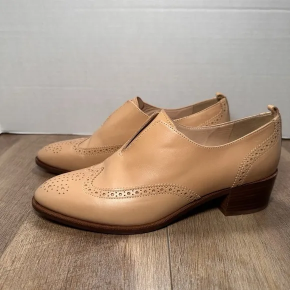 J.Crew Slip On Leather Oxfords Leather Sz 9 Shoes Toasted Wheat Made In Italy