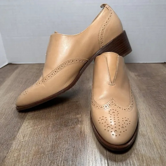 J.Crew Slip On Leather Oxfords Leather Sz 9 Shoes Toasted Wheat Made In Italy