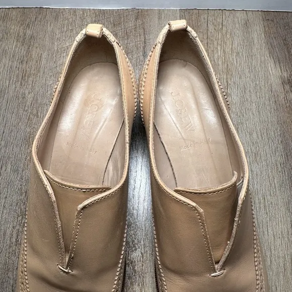 J.Crew Slip On Leather Oxfords Leather Sz 9 Shoes Toasted Wheat Made In Italy