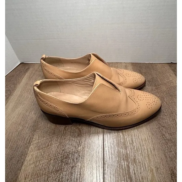 J.Crew Slip On Leather Oxfords Leather Sz 9 Shoes Toasted Wheat Made In Italy
