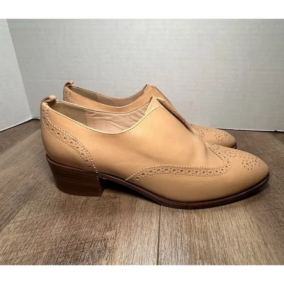 J.Crew Slip On Leather Oxfords Leather Sz 9 Shoes Toasted Wheat Made In Italy