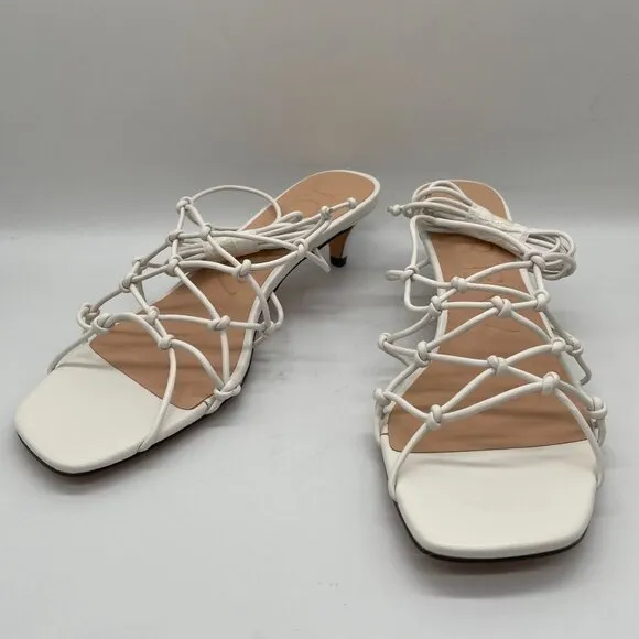 J.Crew Zadie Knotted Lace Up Kitten Heel Sz 9 White Leather Strappy Office Siren