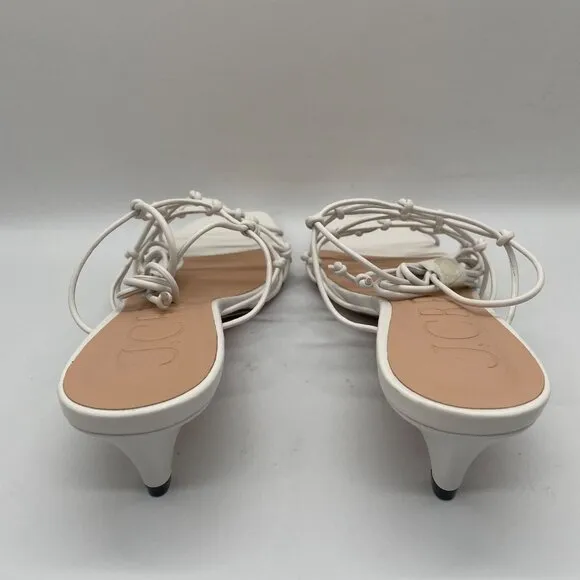 J.Crew Zadie Knotted Lace Up Kitten Heel Sz 9 White Leather Strappy Office Siren