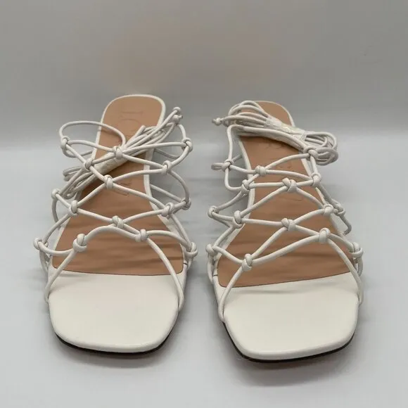J.Crew Zadie Knotted Lace Up Kitten Heel Sz 9 White Leather Strappy Office Siren