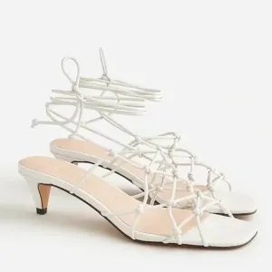 J.Crew Zadie Knotted Lace Up Kitten Heel Sz 9 White Leather Strappy Office Siren