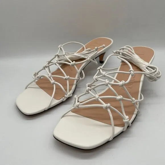J.Crew Zadie Knotted Lace Up Kitten Heel Sz 9 White Leather Strappy Office Siren