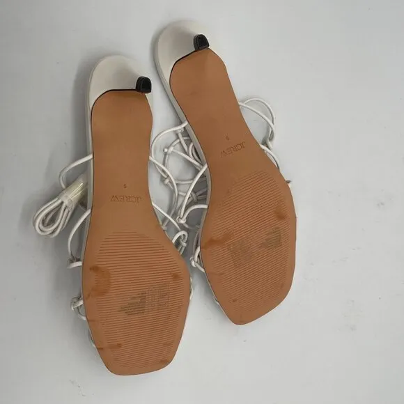 J.Crew Zadie Knotted Lace Up Kitten Heel Sz 9 White Leather Strappy Office Siren