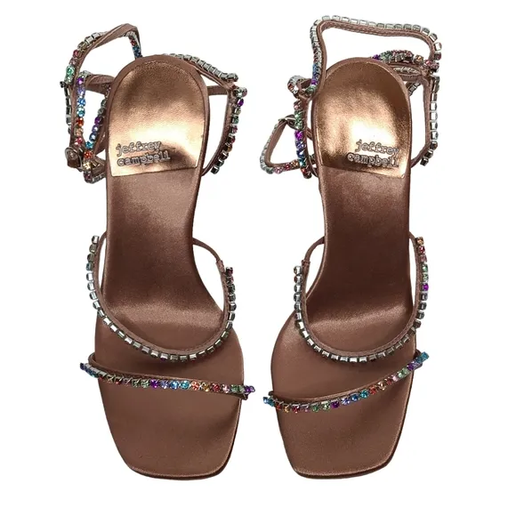Jeffrey Campbell Glamorous Sandals Copper Satin Multi 6141748 Size 5 NWOB