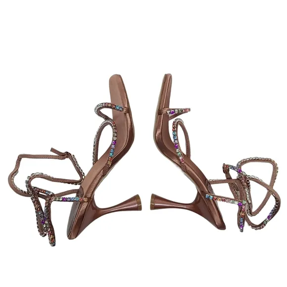 Jeffrey Campbell Glamorous Sandals Copper Satin Multi 6141748 Size 5 NWOB