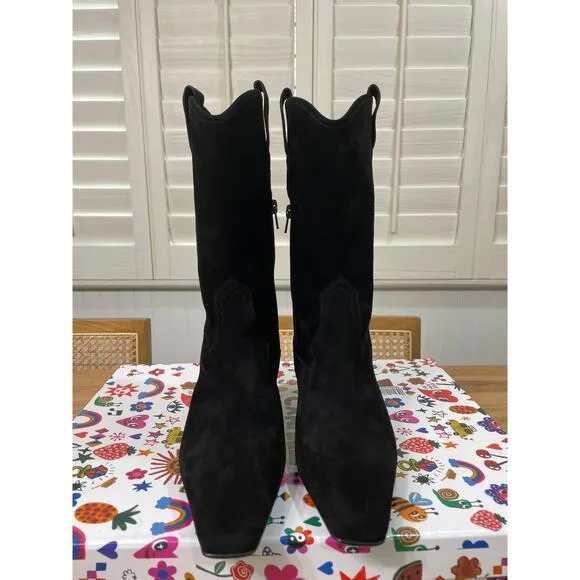 Jeffrey Campbell Mulhall Western Booties Boots Black Suede Size 7.5 NIB