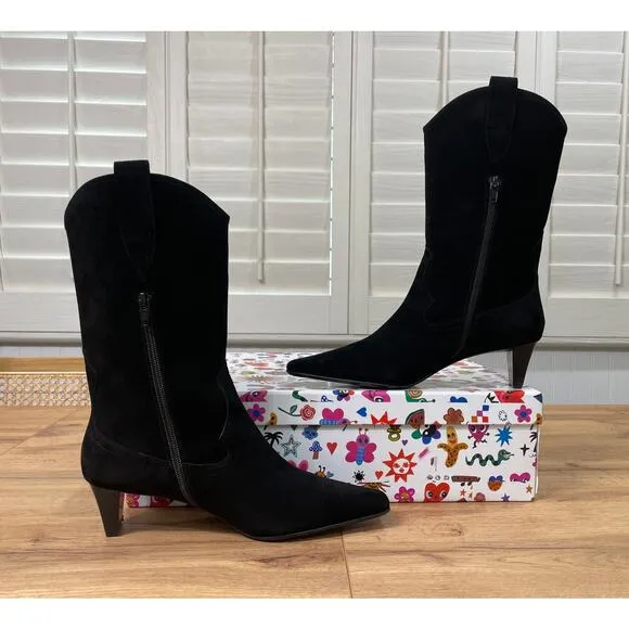 Jeffrey Campbell Mulhall Western Booties Boots Black Suede Size 7.5 NIB