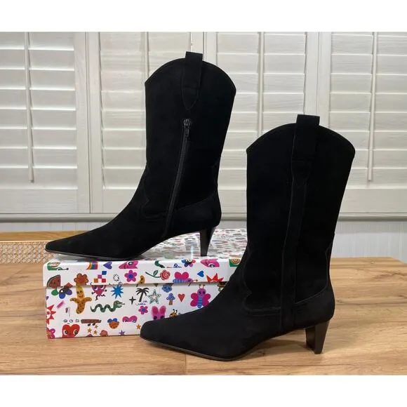 Jeffrey Campbell Mulhall Western Booties Boots Black Suede Size 7.5 NIB