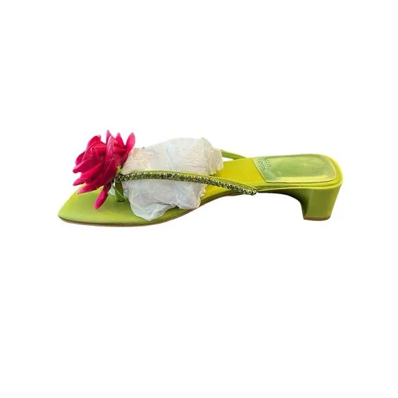 Jeffrey Campbell Primrose Sandals Crystal Embellished Green Silk Fuchsia Sz 10M