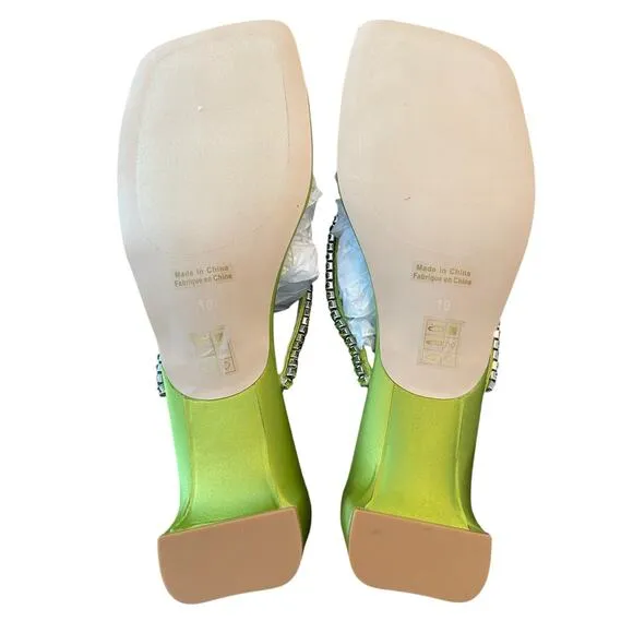 Jeffrey Campbell Primrose Sandals Crystal Embellished Green Silk Fuchsia Sz 10M