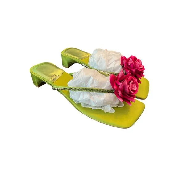 Jeffrey Campbell Primrose Sandals Crystal Embellished Green Silk Fuchsia Sz 10M