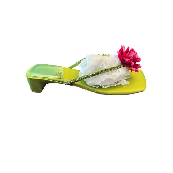 Jeffrey Campbell Primrose Sandals Crystal Embellished Green Silk Fuchsia Sz 10M