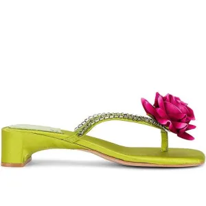 Jeffrey Campbell Primrose Sandals Crystal Embellished Green Silk Fuchsia Sz 10M