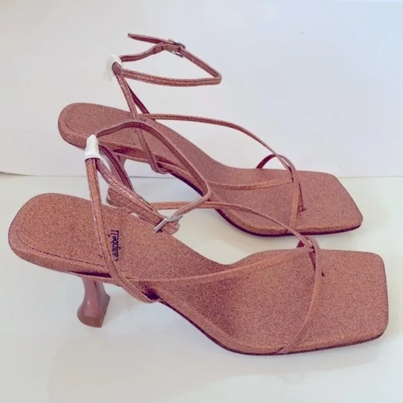 JEFFREY CAMPBELL Rose Gold Glitter Fluxx Strappy Sandals