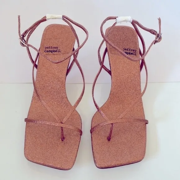 JEFFREY CAMPBELL Rose Gold Glitter Fluxx Strappy Sandals
