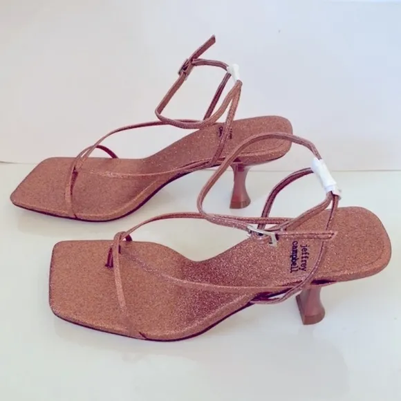JEFFREY CAMPBELL Rose Gold Glitter Fluxx Strappy Sandals