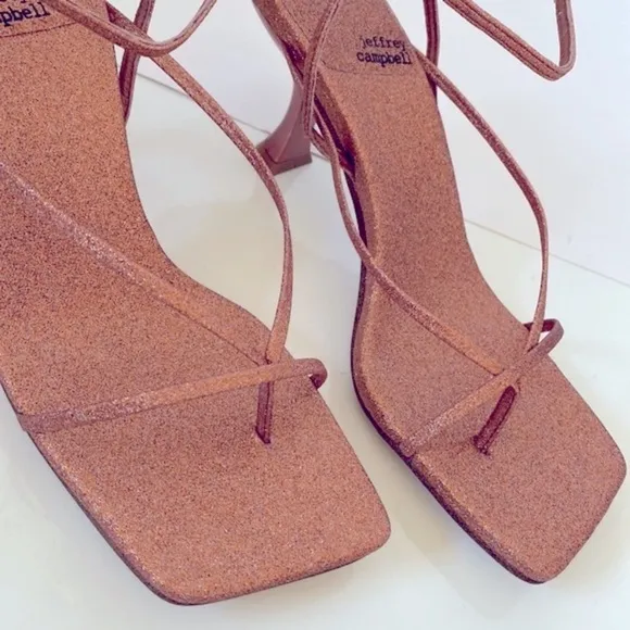 JEFFREY CAMPBELL Rose Gold Glitter Fluxx Strappy Sandals