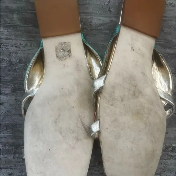 Jeffrey Campbell Cereza Metallic Gold Red Sandal 3d Cherry flats open toe shoes