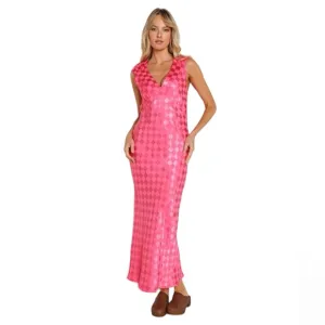 Jen’s Birate Booty Hot Pink Wavecrest Check Jacquard Maxi Dress Medium