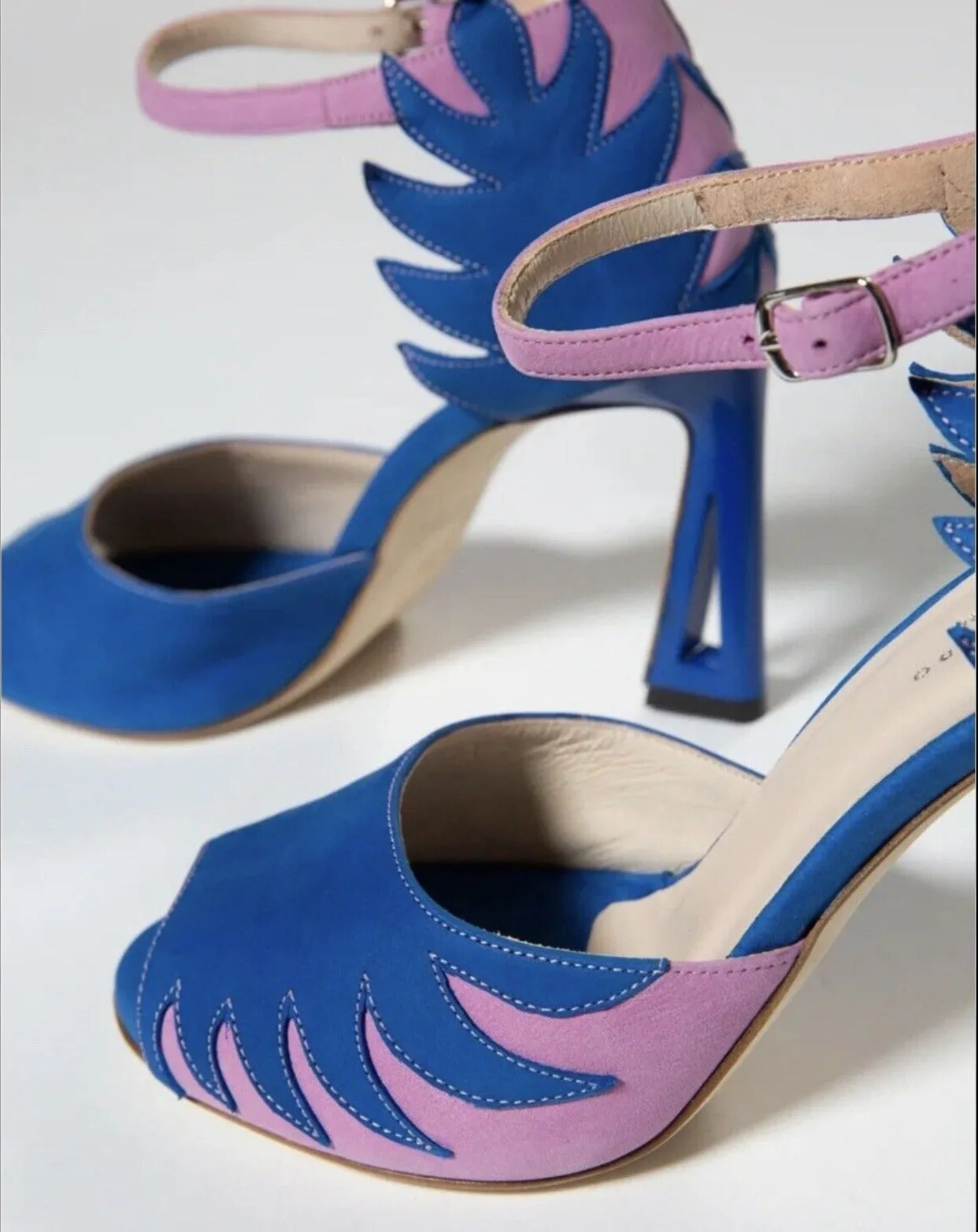 Jerelyn Creado Nolana Women’s High Heeled Sandals Art To Wear - Pink Blue Flame Leather, Size 39