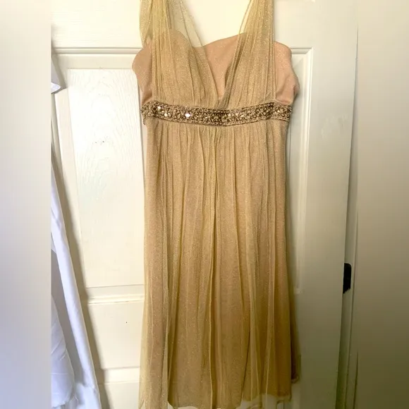 Jessica Howard Gold sparkle Dress with sequin/beaded waist, sz 10, Mini, prom
