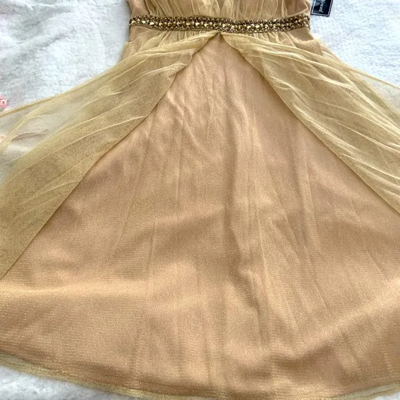 Jessica Howard Gold sparkle Dress with sequin/beaded waist, sz 10, Mini, prom