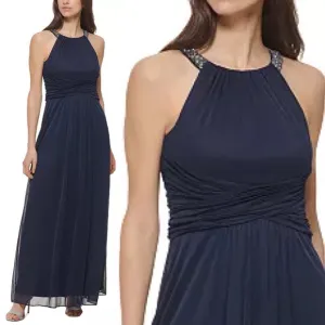 Jessica Howard Women's PetiteSleeveless Halter Neck Dress Navy size 4P 4 Petite