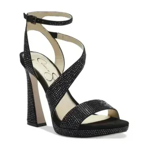 Jessica Simpson Friso Black Crystal Embellished  Sandals Heels various Sizes