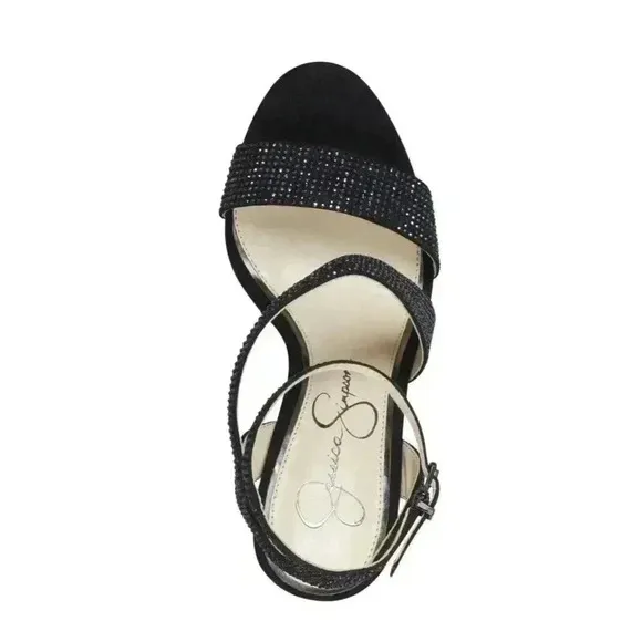Jessica Simpson Friso Black Crystal Embellished  Sandals Heels various Sizes