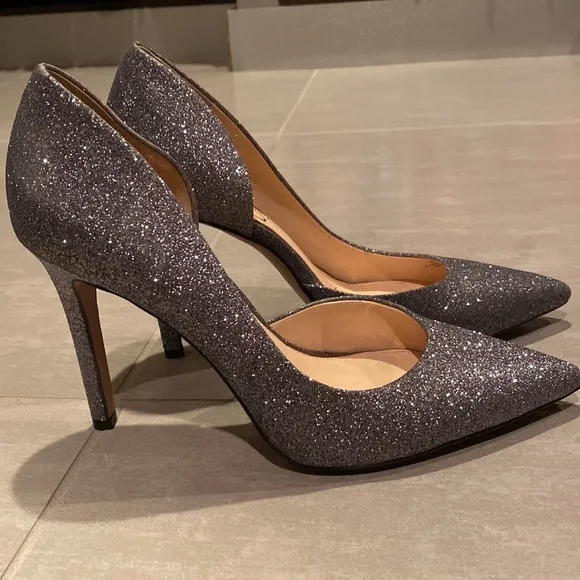 Jessica Simpson Sparkle Silver Gray Pewter Pointed Toe Stilletos Heels S…