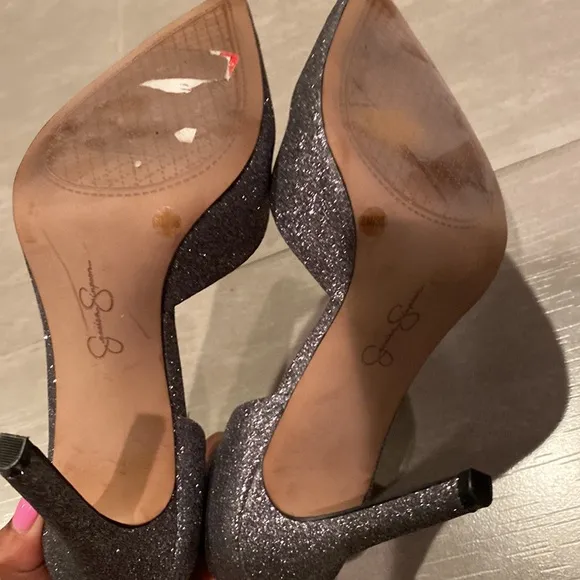 Jessica Simpson Sparkle Silver Gray Pewter Pointed Toe Stilletos Heels S…