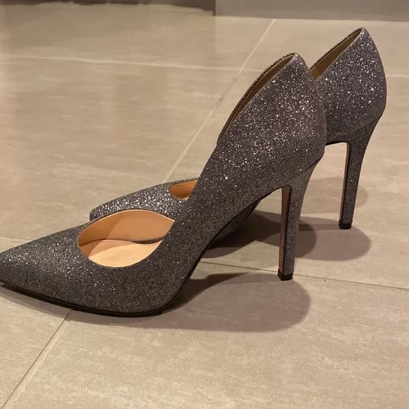 Jessica Simpson Sparkle Silver Gray Pewter Pointed Toe Stilletos Heels S…